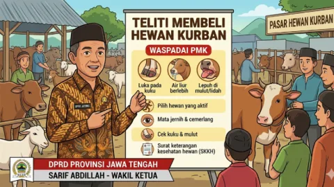 Ilustrasi AI Google Gemini: Wakil Ketua DPRD Jateng Sarif Abdillah melakukan sosialisasi PMK. Foto: lingkar.co