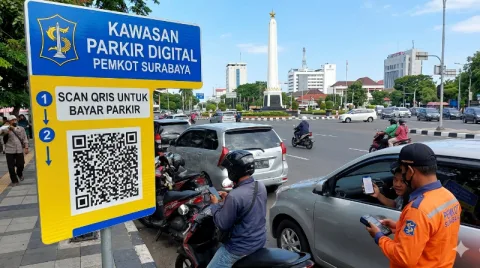 Ilustrasi AI Google Gemini penerapan parkir digital Pemkot Surabaya. Foto: Lingkar.co