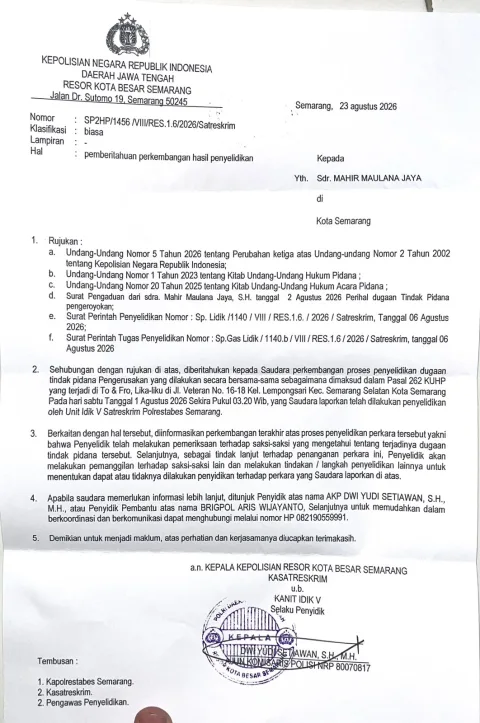Polrestabes Semarang Tak Kunjung Tetapkan Tersangka, Korban Pengeroyokan Jalan Veteran Menunggu Keadilan