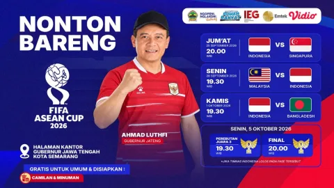 FIFA ASEAN Cup 2026, Pemprov Jateng Gelar Nobar Timnas Gratis di Halaman Kantor Gubernur