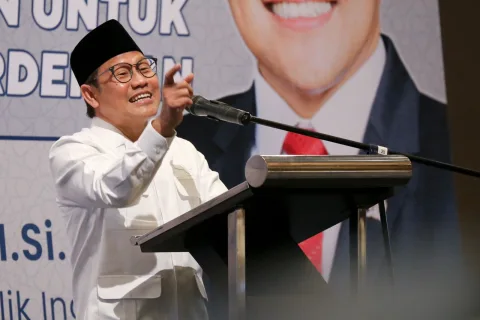 Wakil Ketua DPR RI Abdul Muhaimin Iskandar (Gus Muhaimin) saat memberikan sambutan di Ramadhan Public Lecture yang digelar oleh PB PMII, Rabu (14/4/2022). Dok. Pribadi/Lingkar.co