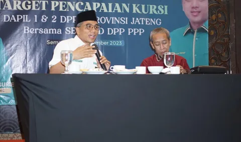 Sekjen PPP Arwani Thomafi (kiri), Ketua DPW PPP Jateng Masruhan Samsurie (kanan)/Foto: Muhammad Nurseha/Lingkar.co