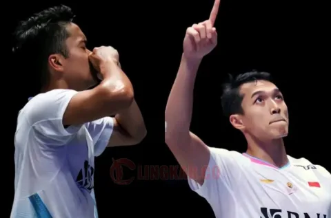 Anthony Sinisuka Ginting (kiri) dan Jonatan Christie (kanan) berhasil melaju ke final All England Open 2024. Foto: Istimewa.
