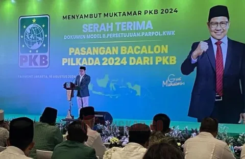 Ketua Umum PKB Muhaimin Iskandar saat Serah Terima Dokumen B.1-KWK Pasangan Bakal Calon Pilkada 2024 dari PKB di Jakarta, Minggu (18/8/2024). Foto: Istimewa.