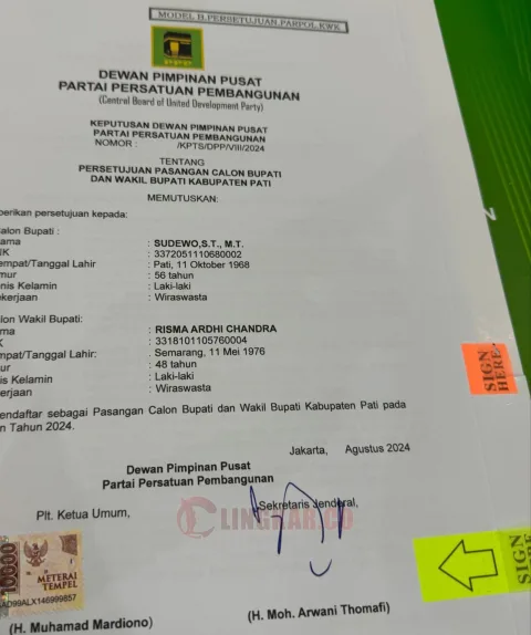 Surat rekomendasi dari PPP untuk Sudewo-Chandra yang beredar di sejumlah grup WA. Foto: Istimewa.