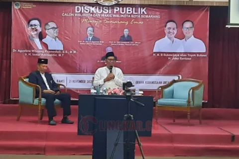 Calon Wakil Wali Kota Semarang Nomor Urut 2, Joko Santoso menghadiri diskusi publik yang digelar Universitas Tujuh Belas Agustus 1945 (Untag) Semarang, di kampus Bendan Duwur, Kecamatan Gajahmungkur, Kamis (21/11/2024)