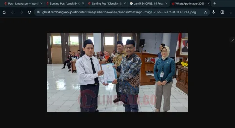 Pelantikan CPNS di lingkungan Pemerintah Kabupaten Rembang di Aula Lantai 4 Setda Rembang, Jumat (2/5/2025). Foto: Istimewa.