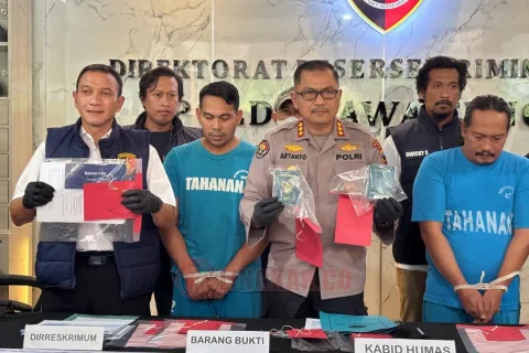 Konferensi pers Polda Jateng tentang kasus biro pekerja migran ilegal. Foto: Bojes/Lingkar.co