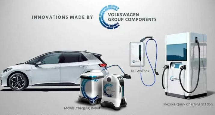 Tiga perangkat pengisi daya baterai mobil listrik Volkswagen, salah satu di antaranya yang masih diujicoba, DC wallbox. (ANTARA/LINGKAR.CO)