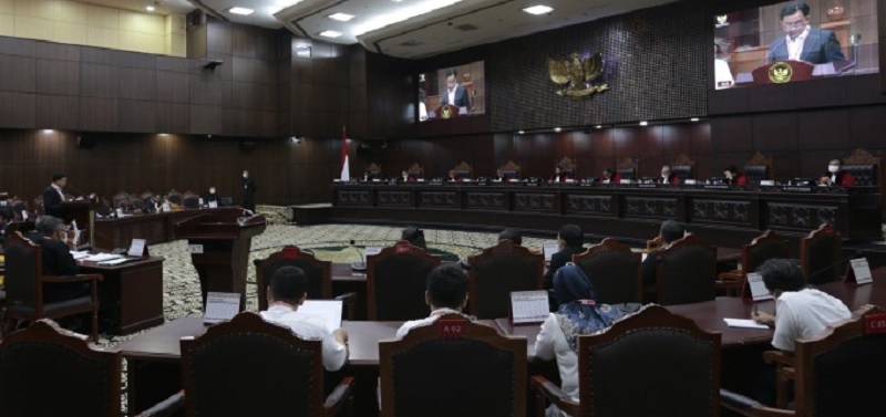 Sidang lanjutan pengujian materiil Pasal 168 UU Nomor 7 Tahun 2017 tentang Pemilu, di ruang sidang Mahkamah Konstitusi, Rabu (8/3/2023). Foto Humas MK