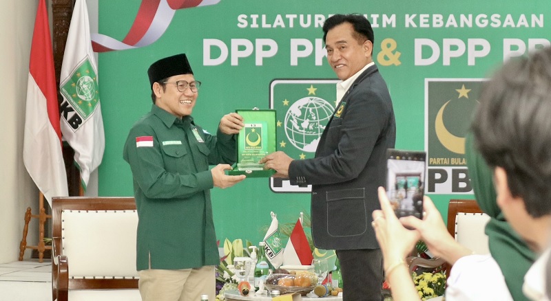 Pertemuan Ketum PKB Muhaimin Iskandar dan Ketum PBB, Yusril Ihza Mahendra, di Kantor DPP PKB, Jakarta Pusat, Kamis (16/3/2023). Foto: Twitter DPP PKB