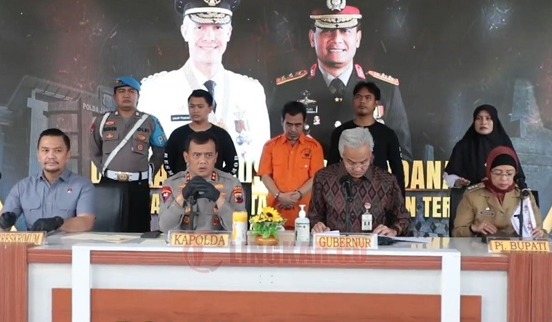 Kapolda Jateng, Irjen Pol Ahmad Luthfi, bersama Gubernur Jateng, Ganjar Pranowo, dalam jumpa pers, di Mapolres Batang, Selasa (11/4/2023). FOTO: Tangkap layar video