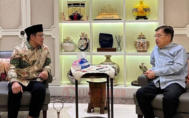 Wapres RI ke-10 dan ke-12 Jusuf Kalla, bersama Ketum PKB, Muhaimin Iskandar (Cak Imin) di kediaman JK, Jakarta, Sabtu (6/5/2023) malam. FOTO: Instagram