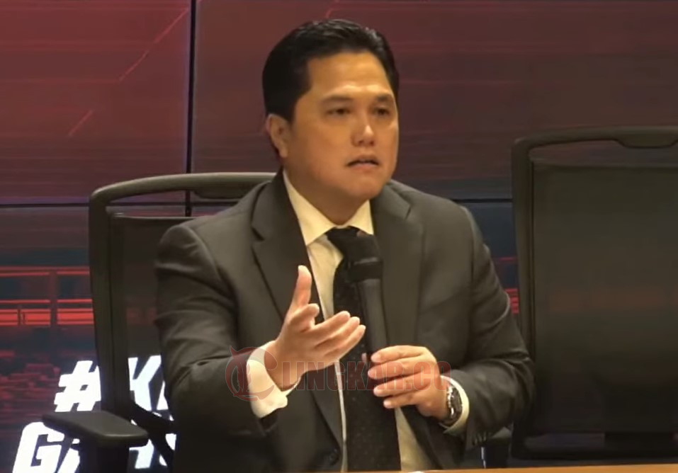 Ketua Umum PSSI, Erick Thohir, dalam jumpa pers di Stadion GBK, Jakarta, Rabu (24/5/2023). FOTO: Tangkap kayar YouTube