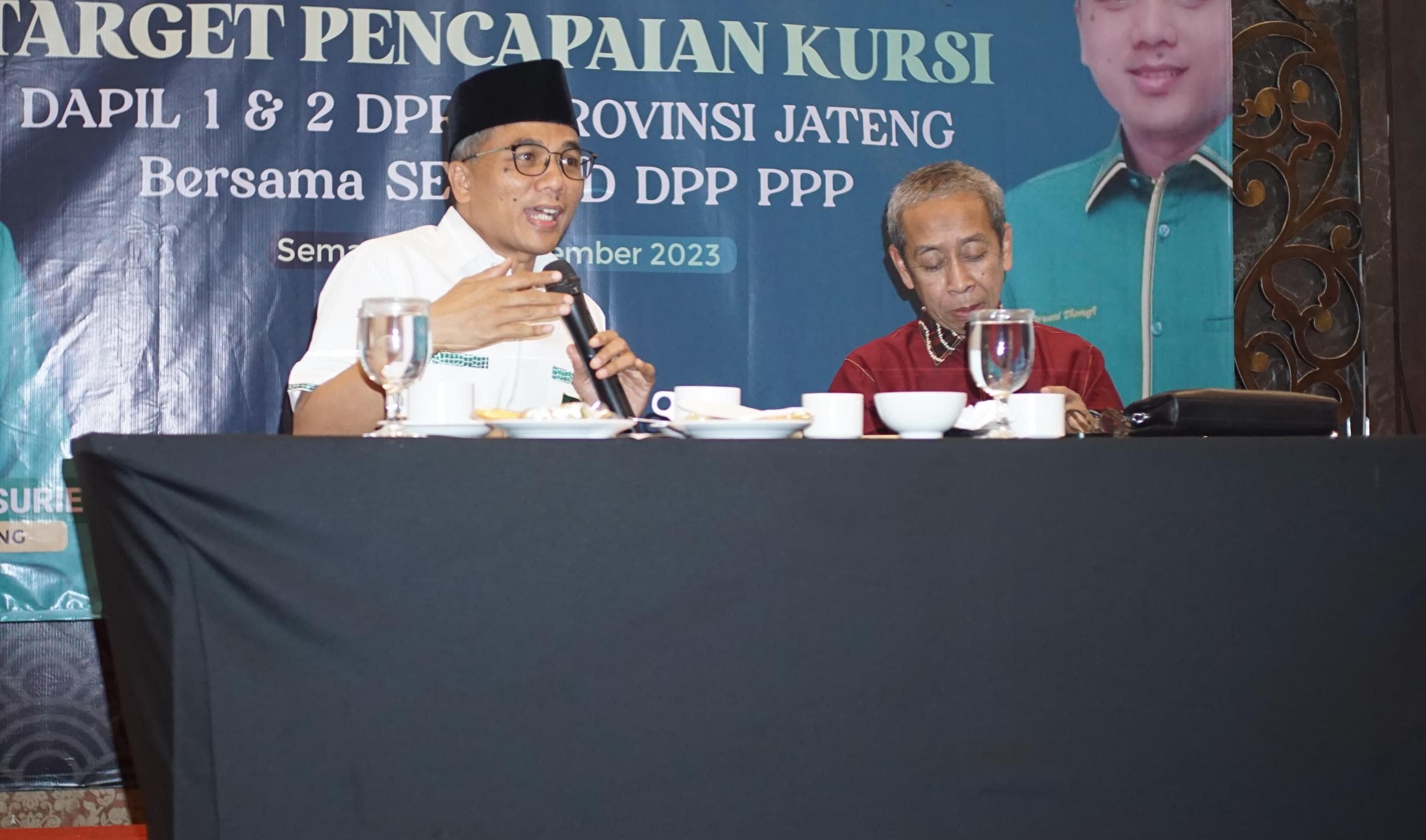 Sekjen PPP Arwani Thomafi (kiri), Ketua DPW PPP Jateng Masruhan Samsurie (kanan)/Foto: Muhammad Nurseha/Lingkar.co