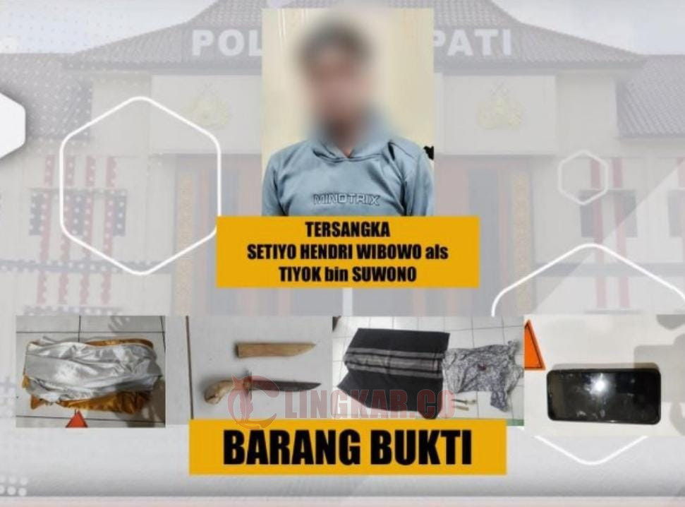 Tersangka beserta barang bukti pembunuhan perangkat desa di Pati. Foto: Dokumentasi.