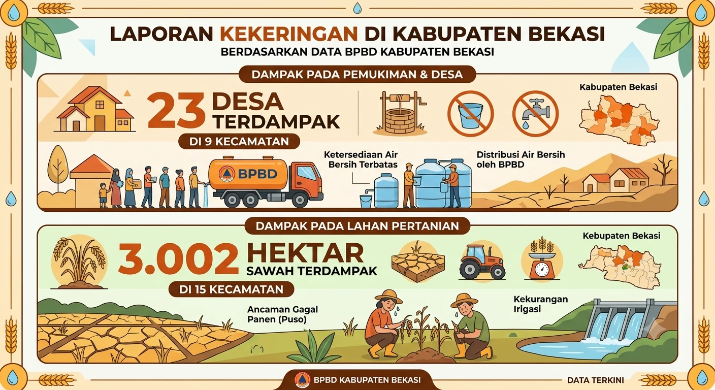 BPBD Kabupaten Bekasi: 23 Desa di 9 Kecamatan dan 3.002 Hektare Sawah di 15 Kecamatan Terdampak Kekeringan
