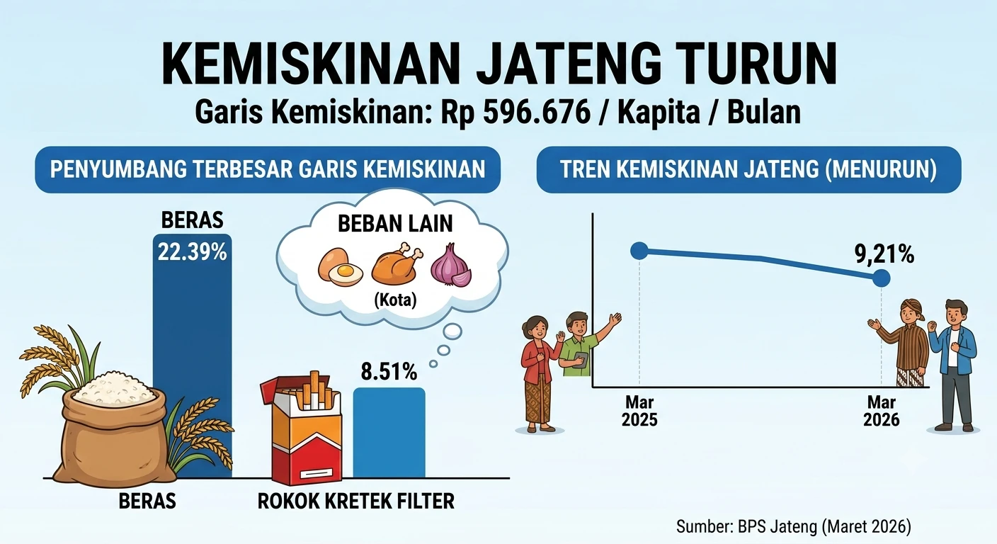 BPS: Beras dan Rokok Jadi Penyumbang Terbesar Garis Kemiskinan di Jateng
