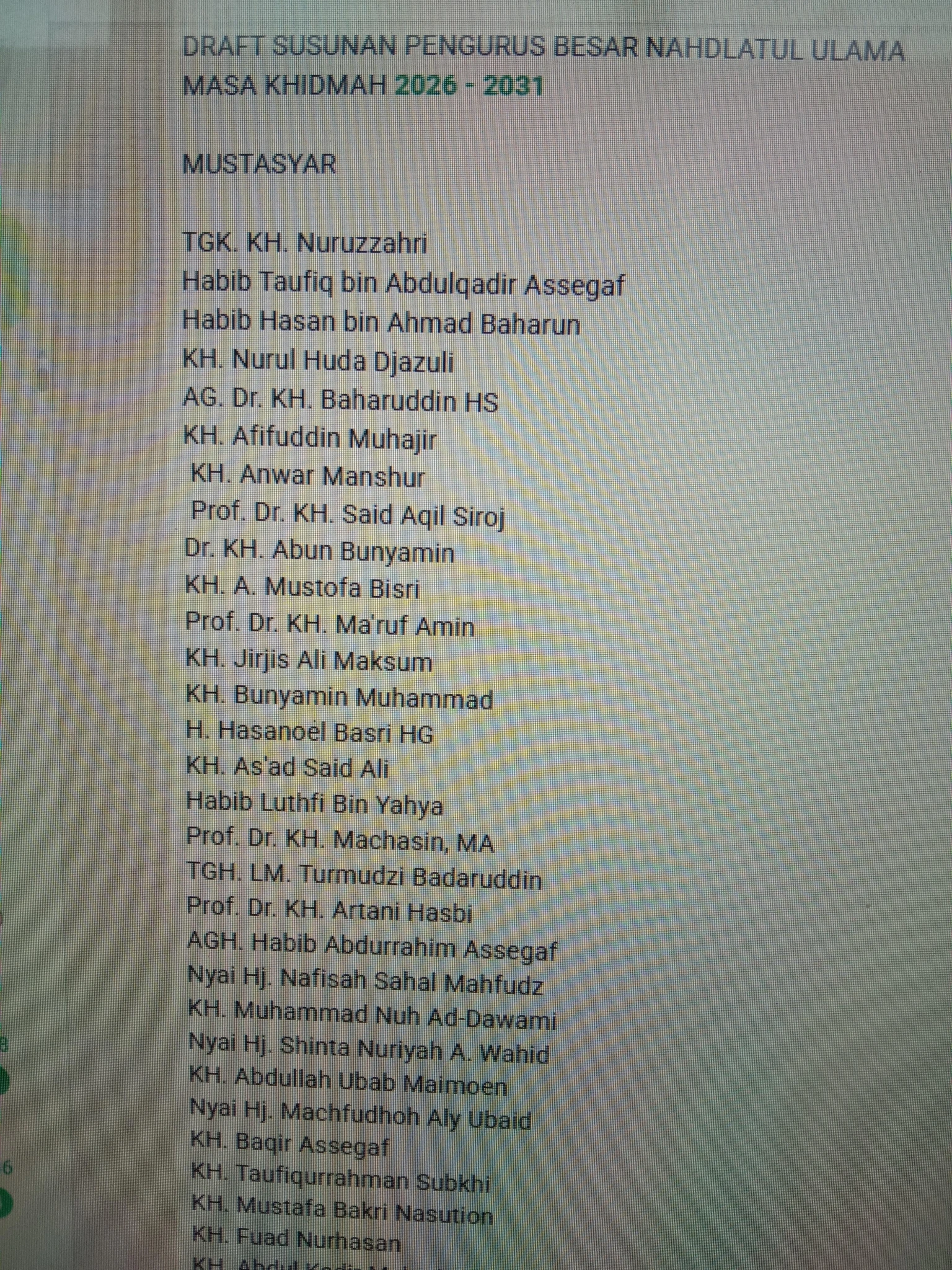 Aneh, Draft Pengurus PBNU 2026–2031 Tiba-tiba Viral, Nama Ulama yang Sudah Wafat Muncul
