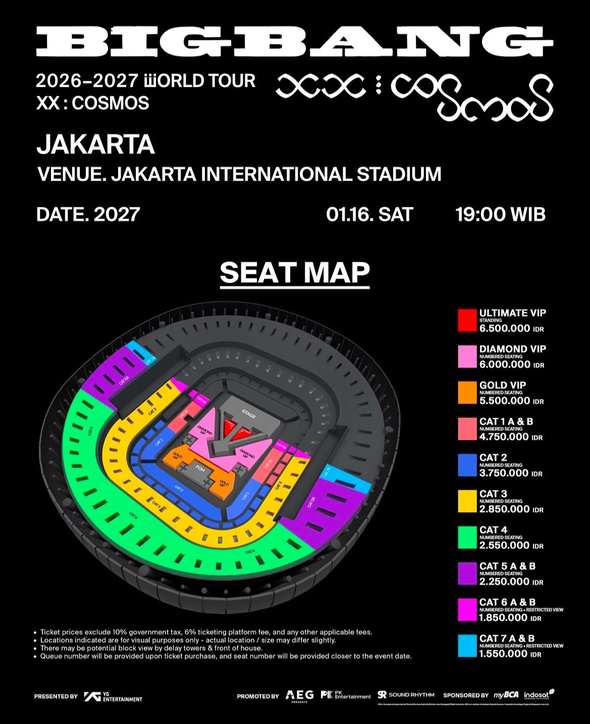 Harga tiket konser Bigbang ada 10 kategori