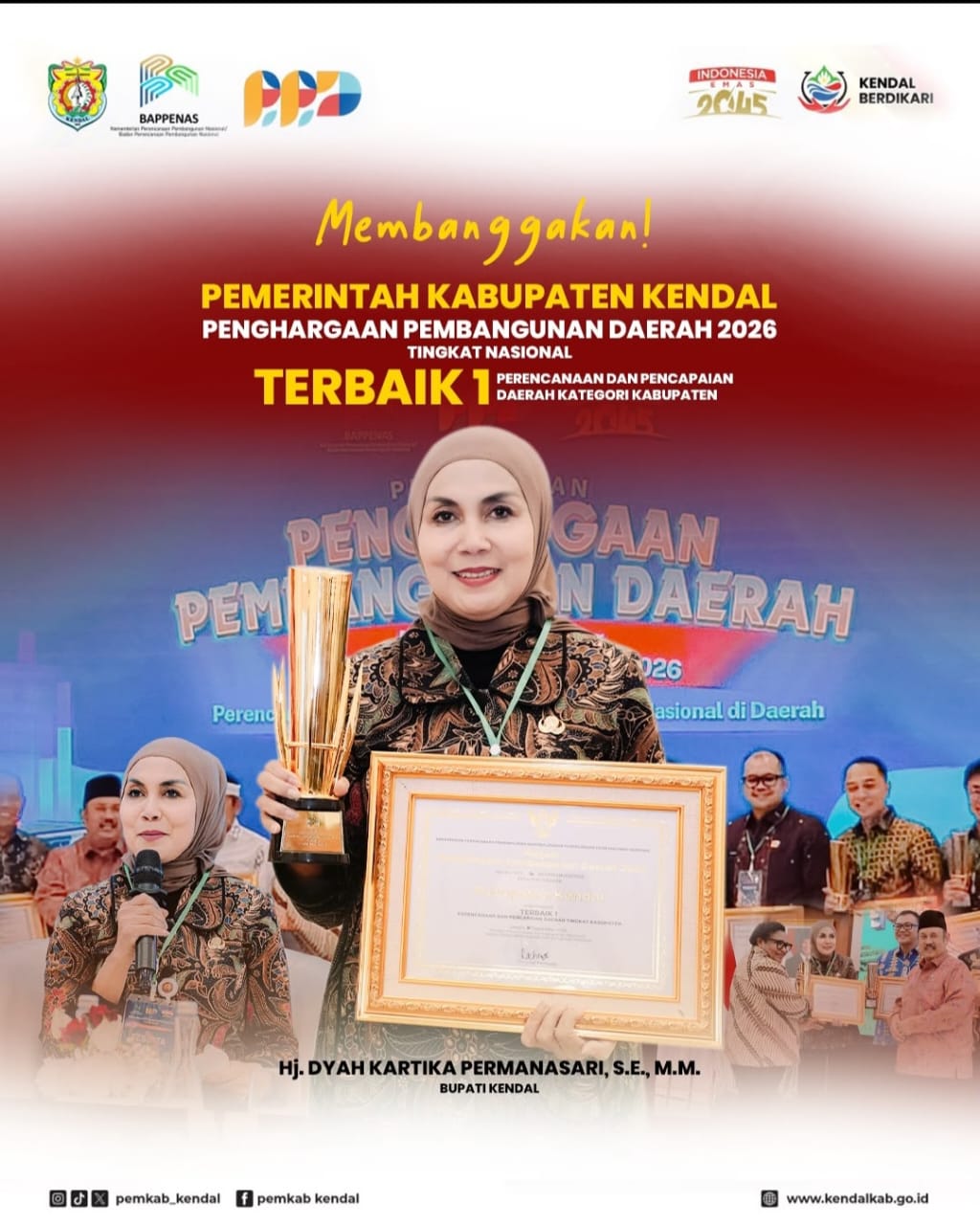 Pemerintah Kabupaten Kendal Meraih Penghargaan Pembangunan Daerah 2026