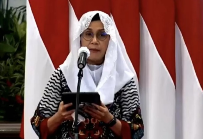 Tangkapan layar Menteri Keuangan Sri Mulyani Indrawati dalam Peluncuran Gerakan Nasional Wakaf Uang dan Peresmian Brand Ekonomi Syariah di Jakarta, Senin (25/1). (ANTARA/LINGKAR.CO)