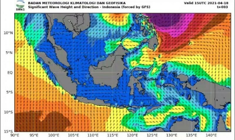 FENOMENA: Pantauan deteksi waspada adanya gelombang setinggi 6 meter yang akan terjadi di sejumlah perairan di Indonesia terpantau melalui alat pantau milik BMKG. (ANTARA/LINGKAR.CO)