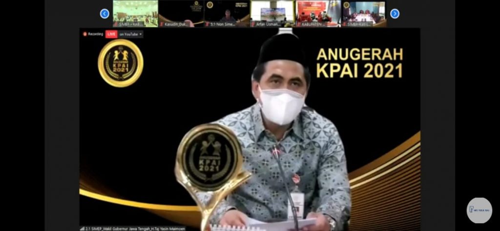 Wakil Gubernur Jawa Tengah, Taj Yasin Maimoen, saat mengikuti Anugerah KPAI 2021 secara virtual, Kamis (22/7/2021). FOTO: Tangkapan layar Youtube KPAI/Lingkar.co