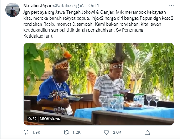 Tangkap Layar Natalius Pigai Yang Diduga Mencuit Postingan Terkait Rasisme/Lingkar.co