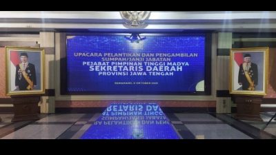 Lokasi pelantikan dan pengambilan sumpah jabatan pejabat Sekda Jateng di Gedung Gradhika Bakti Praja, Kota Semarang, Jumat (8/10/2021). FOTO: Ist/Lingkar.co