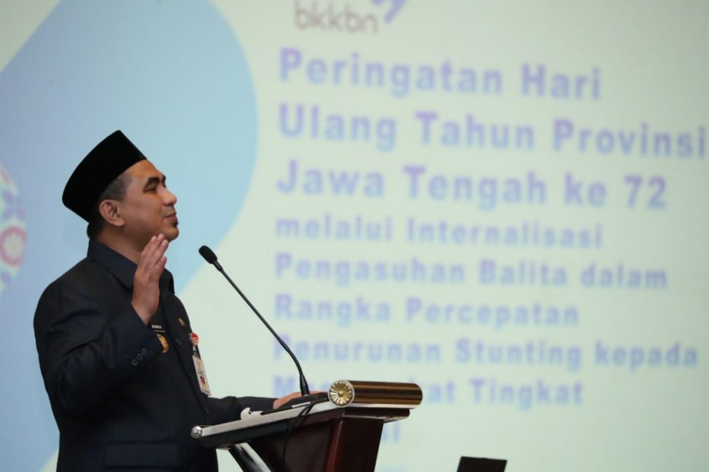 Wakil Gubernur Jawa Tengah Taj Yasin Maimoen (Gus Yasin) saat memberikan sambutan, dalam kesempatan tersebut dirinya mengangkat isu terkait cegah stunting di Jateng. HUMAS/LINGKAR.CO