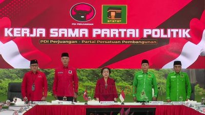 Pertemuan PDIP dan PPP, di Kantor DPP PDIP, Jalan Diponegoro, Jakarta Pusat, Minggu (30/4/2023). Siap memenangkan Ganjar Pranowo di Pemilu 2024. FOTO: Roin