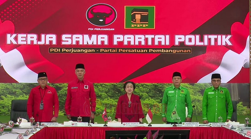 Pertemuan PDIP dan PPP, di Kantor DPP PDIP, Jalan Diponegoro, Jakarta Pusat, Minggu (30/4/2023). Siap memenangkan Ganjar Pranowo di Pemilu 2024. FOTO: Roin