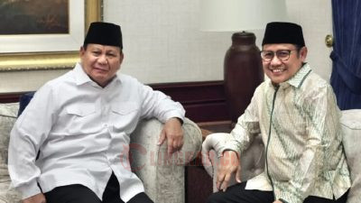 Ketum PKB Muhaimin Iskandar atau Cak Imin, dan Ketum Gerindra Prabowo Subianto, menggelar pertemuan di Kertanegara, Jakarta Selatan, Jumat (28/4/2023) sore. FOTO: Dok. Gerindra