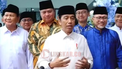 Presiden Jokowi, saat jumpa pers dengan para ketum parpol, di Kantor DPP PAN, Jakarta, Minggu (2/4/2023). Foto: Tangkap layar YouTube