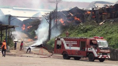 Proses Pemadaman Kebakaran di Pabrik Kayu Java Wood Indonesia/Foto: Wahyudi