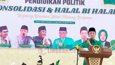 Ketua Majelis Pertimbangan PPP, Muhammad Romahurmuziy (Gus Rommy), saat menghadiri acara pendidikan politik, konsolidasi dan halalbihalal Pengurus DPC PPP Kabupaten Semarang, di Ambawara, Sabtu (20/5/2023). FOTO: Instagram