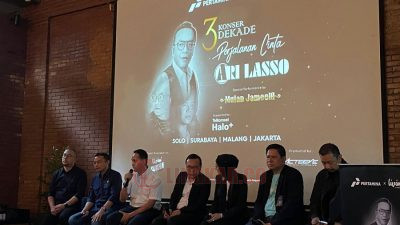 Penyanyi Ari Lasso, pada konferensi pers di Jakarta, Senin (8/5/2023), terkait Konser 3 Dekade Perjalanan Cinta Ari Lasso. FOTO: Dok. Pertamina