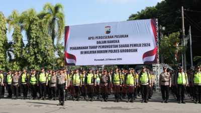 Apel gabungan TNI-Polri di halaman Kantor Setda Kabupaten Grobogan pada Selasa (13/2/2024). Foto: Dokumentasi