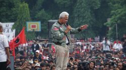Capres 03 Ganjar Pranowo saat berorasi di lapangan pancasila Kota Semarang beberapa waktu lalu. FOTO: Muhammad Nurseha