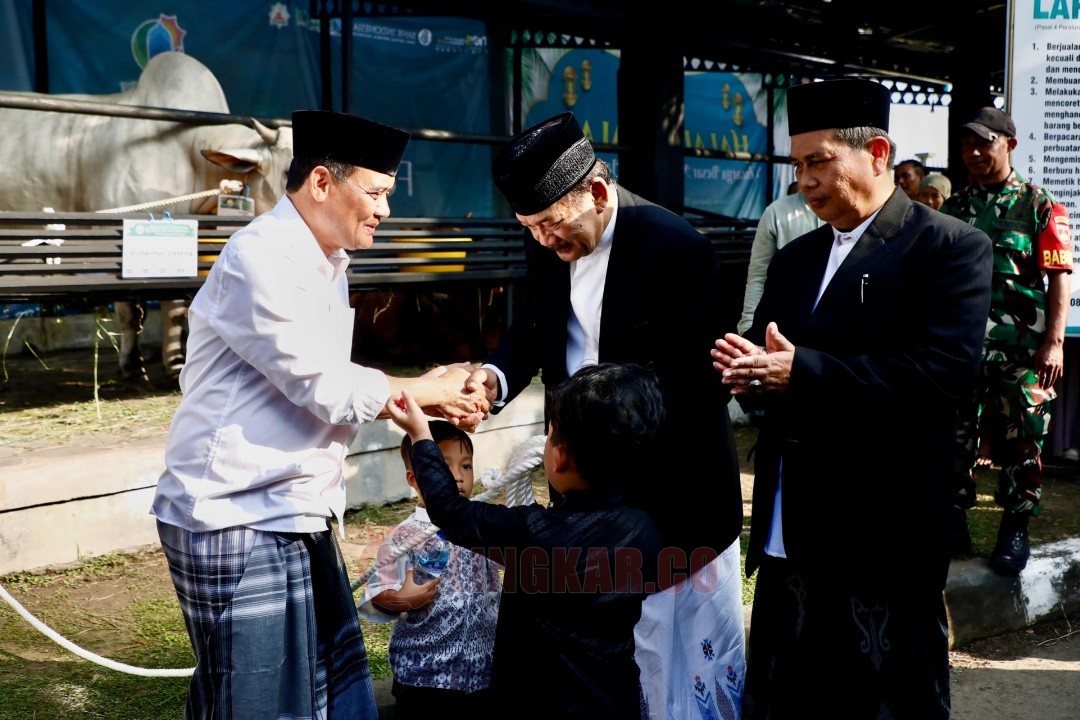 Gubernur Jawa Tengah Ahmad Luthfi saat menyerahkan hewan kurban secara simbolis kepada Ketua PP MAJT. Foto: dokumentasi