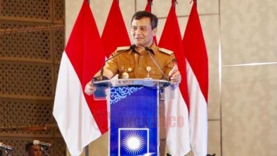 Gubernur Jateng Ahmad Luthfi saat menghadiri pelantikan pengurus DPW PAN Jawa Tengah, di Hotel Padma, Kota Semarang, Senin (13/10/2025).