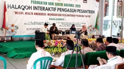 Para narasumber Halaqah Interaktif Pengasuh Pesantren, dr. Alek Jusran, M.Kes (Ketua LK PWNU Jateng), Dr. Nailul Fauziah, S.Psi., M.Psi., Psikolog (Dosen Psikologi Undip Semarang)