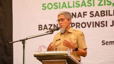 Sekda Jateng Sumarno dalam Sosialisasi ZIS, Pembekalan dan Tasaruf Ashnaf Sabilillah Baznas Provinsi Jawa Tengah Periode II Tahun 2025 di Grasia Convention Semarang, Senin (6/10/2025). Foto: dokumentasi