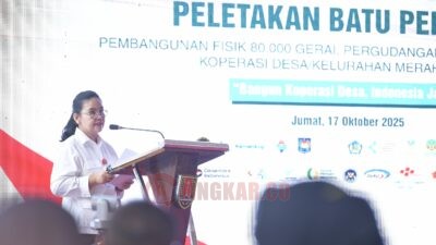 Wali Kota Semarang, Agustina Wilujeng Pramestuti saat memberikan sambutan saat acara Peletakan Batu Pertama Gudang Koperasi Desa Kelurahan Merah Putih di Lamongan Barat I Kelurahan Sampangan Kota Semarang. (dok Pemkot Semarang)