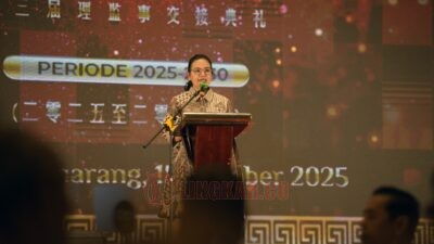 Wali Kota Semarang, Agustina Wilujeng Pramestuti saat memberikan sambutan dalam acara Pelantikan Kepengurusan Periode III Perkumpulan Pengusaha Indonesia Tionghoa (PERPIT) Jawa Tengah periode 2025-2030 yang berlangsung di PO Hotel Semarang. (dok Pemkot Semarang)