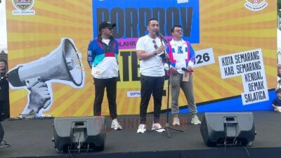 Sosialisasi Porprov 2026 di CFD di kawasan Air Mancur Jalan Pahlawan. (dok KONI Semarang)