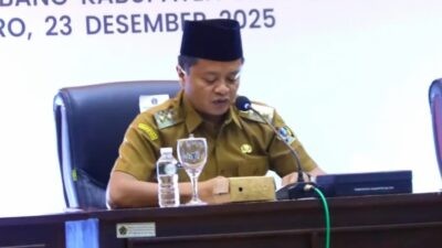Wali Bupati Blitar, Beky Herdihansah dalam sosialisasi RPJMD Kabupaten Blitar Tahun 2025-2029 dan Rapat Koordinasi Persiapan Pelaksanaan APBD Tahun Anggaran 2026 di Ruang Rapat Candi Penataran. Foto: dokumentasi