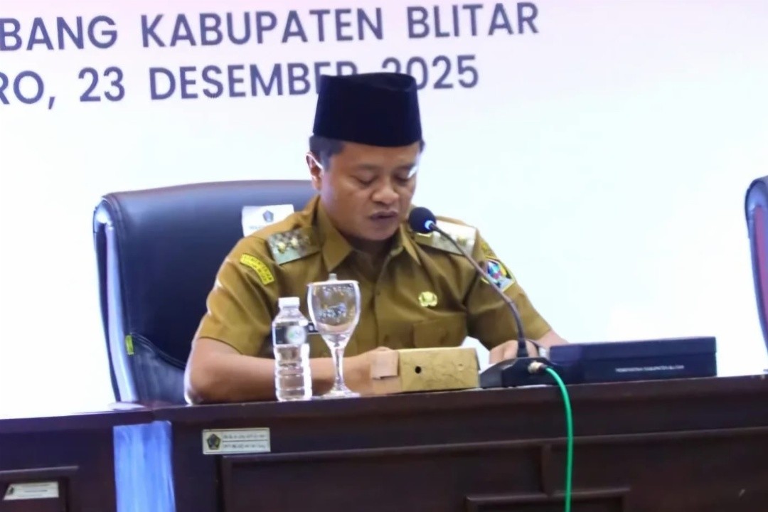 Wali Bupati Blitar, Beky Herdihansah dalam sosialisasi RPJMD Kabupaten Blitar Tahun 2025-2029 dan Rapat Koordinasi Persiapan Pelaksanaan APBD Tahun Anggaran 2026 di Ruang Rapat Candi Penataran. Foto: dokumentasi