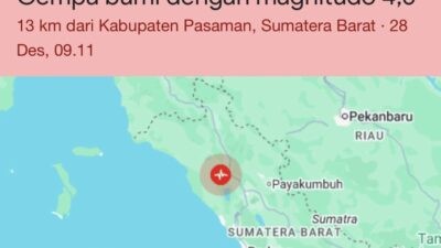 BMKG Catat Ada 7 Kali Gempa Bumi Guncang Agam